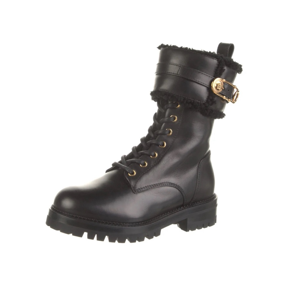 Versace safety pin shearling combat boots